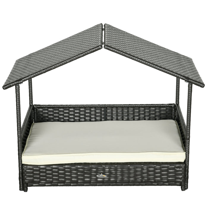 Extendable Rattan Canine Lounge - Water-Resistant Elevated Pet Bed with Removable Cushion - Perfect for Small to Medium Dogs
