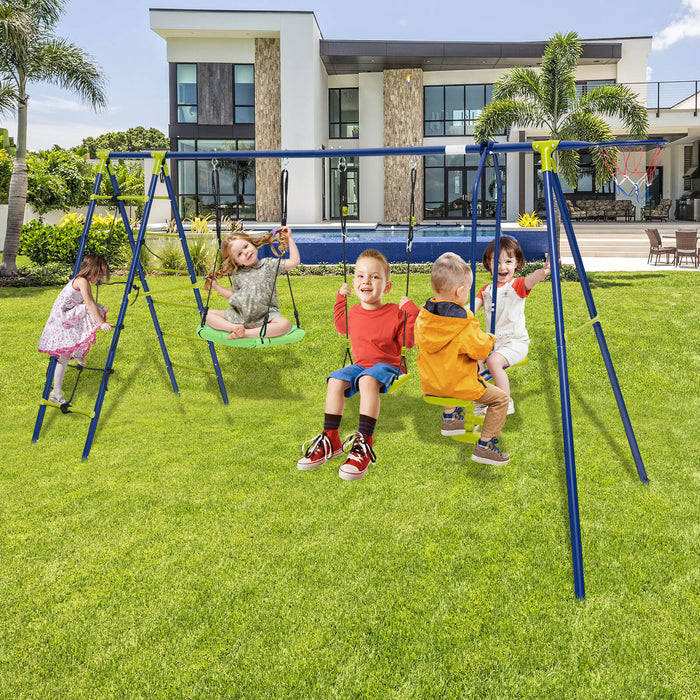 6-in-1 Metal Swing Set - Height-Adjustable Kids Play Station with Dual Swings - Tailored for Children Aged 3-12 Years Old