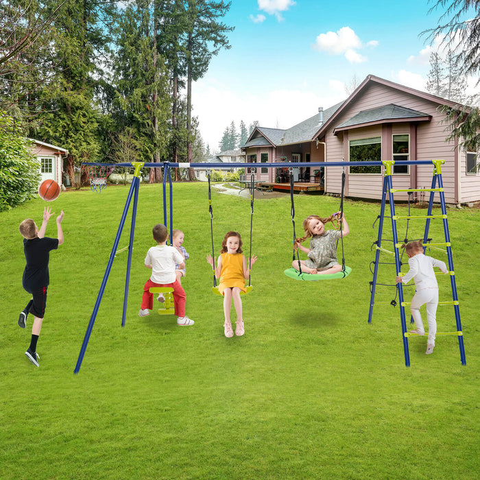 6-in-1 Metal Swing Set - Height-Adjustable Kids Play Station with Dual Swings - Tailored for Children Aged 3-12 Years Old