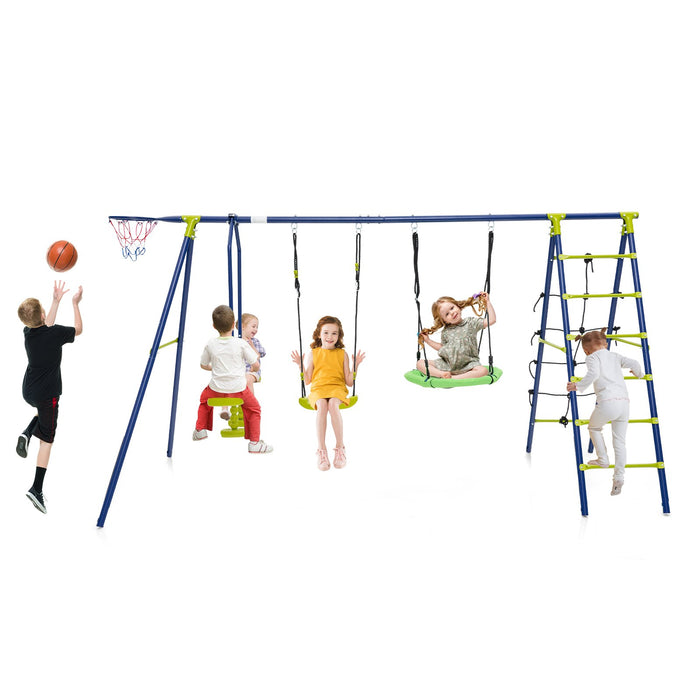 6-in-1 Metal Swing Set - Height-Adjustable Kids Play Station with Dual Swings - Tailored for Children Aged 3-12 Years Old