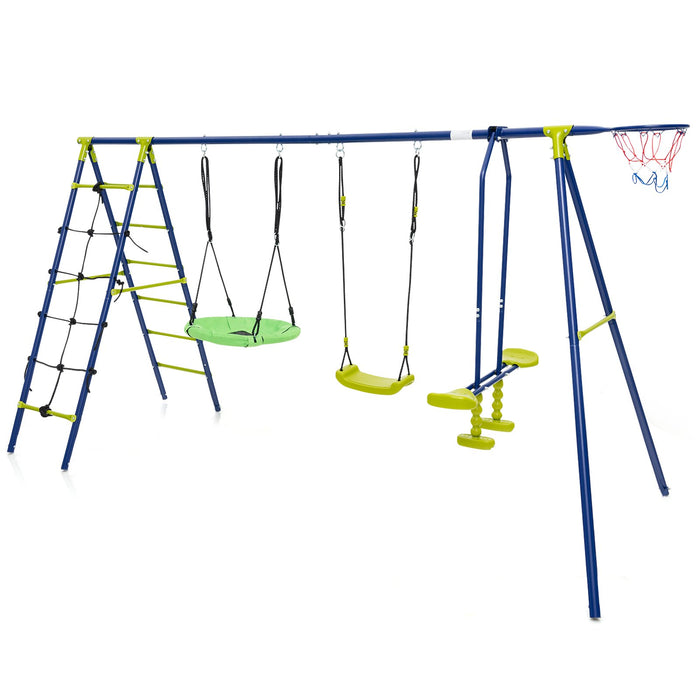 6-in-1 Metal Swing Set - Height-Adjustable Kids Play Station with Dual Swings - Tailored for Children Aged 3-12 Years Old