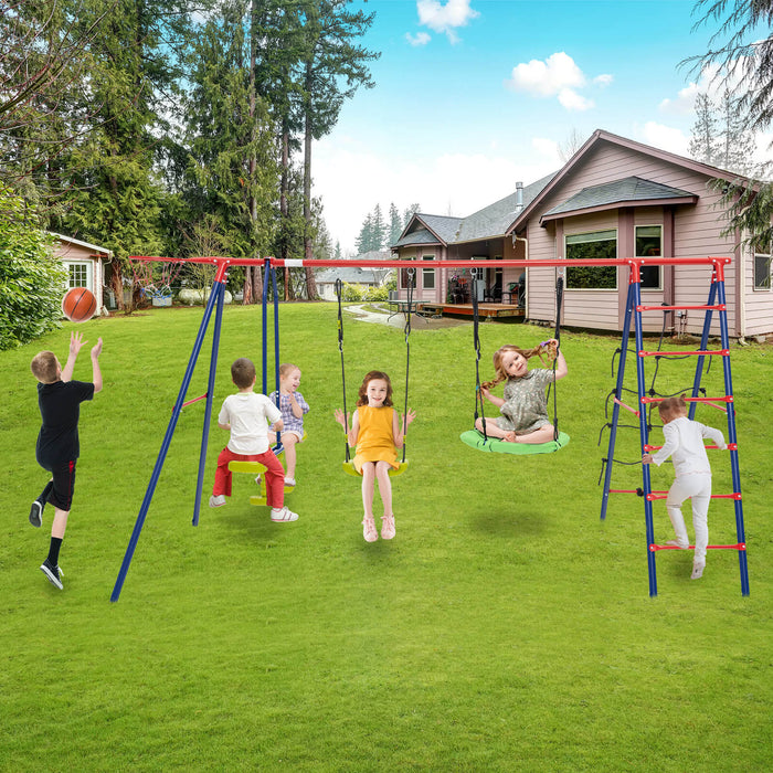6-in-1 Metal Swing Set - Height-Adjustable Kids Play Station with Dual Swings - Tailored for Children Aged 3-12 Years Old