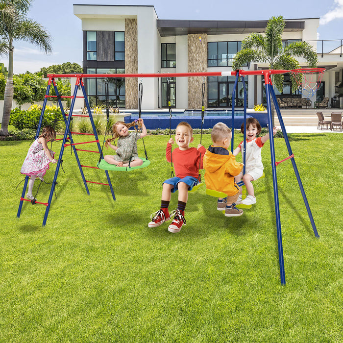 6-in-1 Metal Swing Set - Height-Adjustable Kids Play Station with Dual Swings - Tailored for Children Aged 3-12 Years Old
