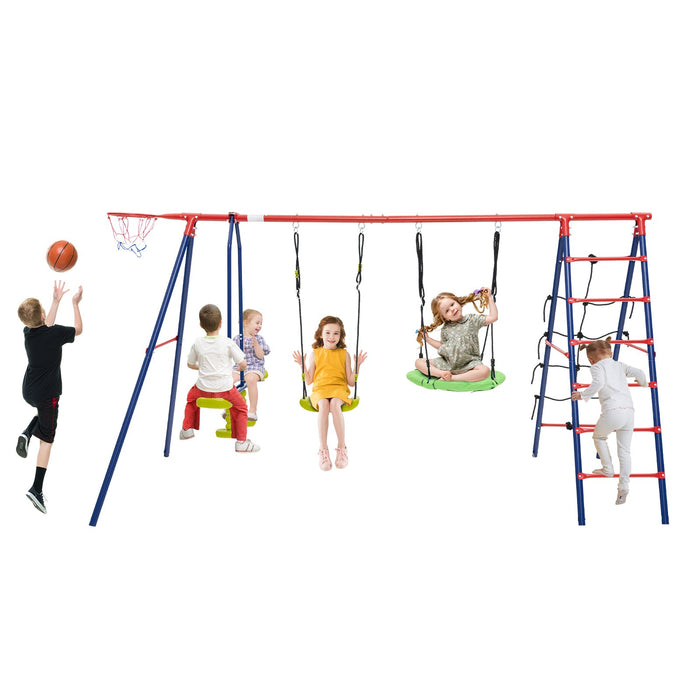 6-in-1 Metal Swing Set - Height-Adjustable Kids Play Station with Dual Swings - Tailored for Children Aged 3-12 Years Old