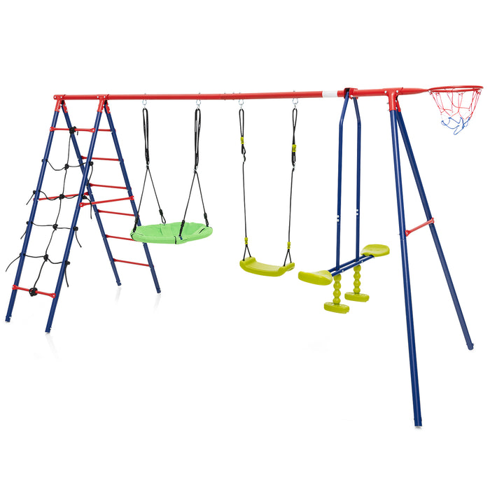 6-in-1 Metal Swing Set - Height-Adjustable Kids Play Station with Dual Swings - Tailored for Children Aged 3-12 Years Old