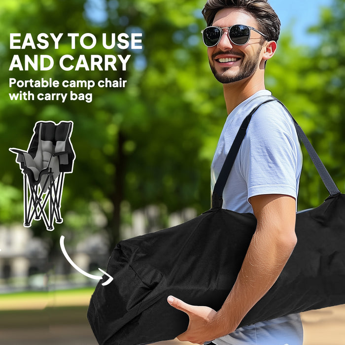 Outsunny Portable Padded Camping Chair, with Bag - Black/Grey