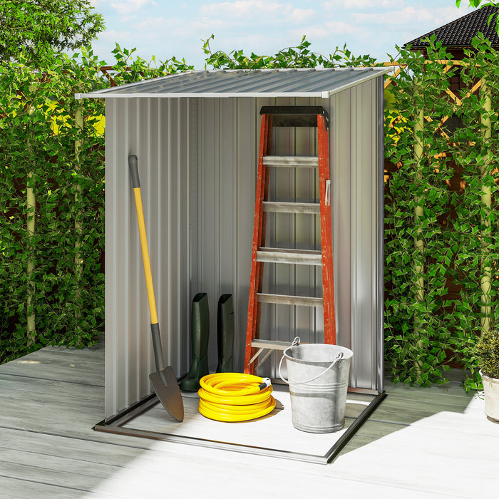 Outsunny 3.3 x 3.4ft Lean To Steel Garden Shed, with Locking Door - Grey