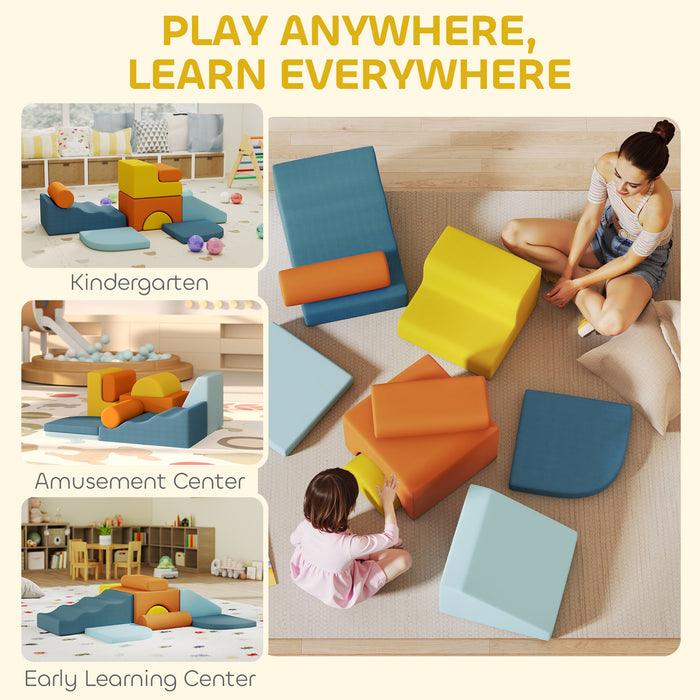 AIYAPLAY 9-Piece Soft Play Set, Kids Soft Play Foam Blocks with Detachable Cover for Climbing and Crawling