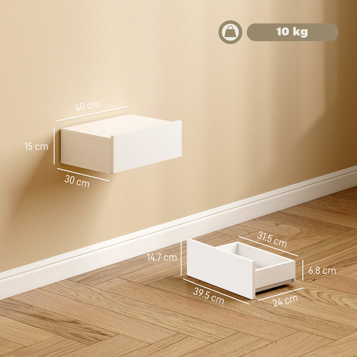 HOMCOM Floating Bedside Table Set of 2, Wall-Mounted Nightstand with Storage Drawer, White