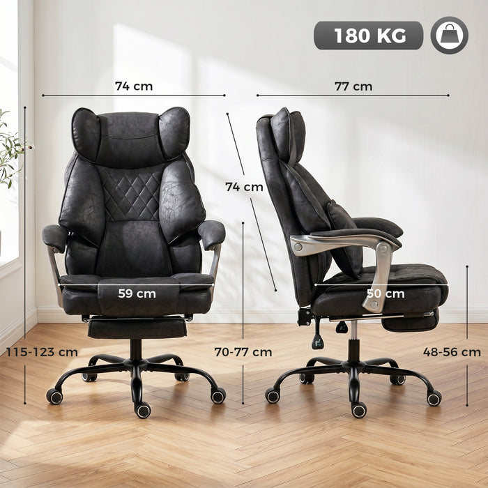 HOMCOM Executive Office Chair, Leathaire Big and Tall Office Chair 180 kg with Wide Seat, Reclining, Lumbar Support, Black