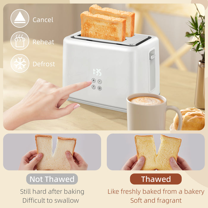 HOMCOM Kettle and Toaster Set, 1.5L 3000W Fast Boil Kettle with Insulation & 2 Slice Toaster Kitchen Set with 7 Level Browning Controls, Defrost, Reheat and Crumb Tray, Cream White