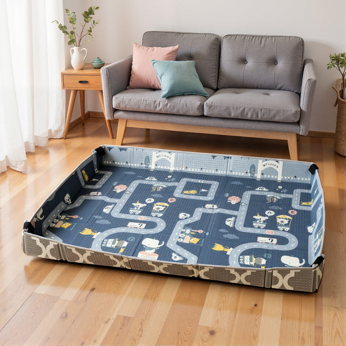 AIYAPLAY Foldable Baby Play Mat, Baby Playpen, Reversible Foam Playmat, Floor Mats for Toddlers, Traffic and Grey Diamond Theme