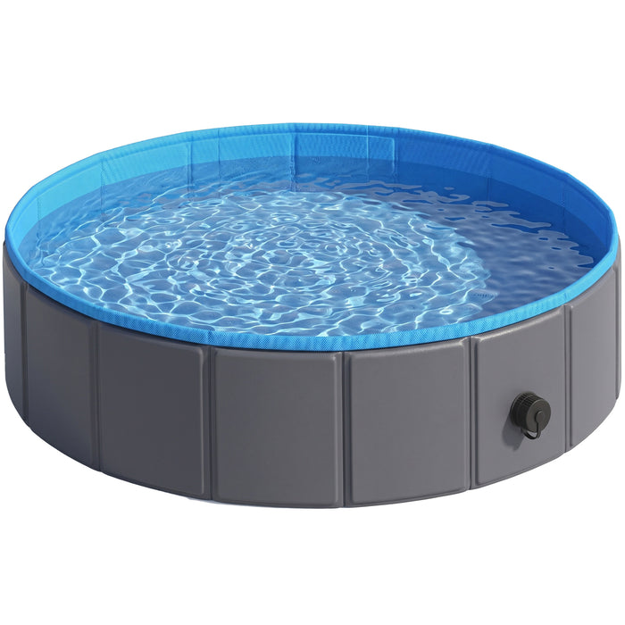 PawHut Foldable Dog Pool for Puppies and Ducks Dog Paddling Pool Bath Tub, Dark Grey, 100 x 30 cm