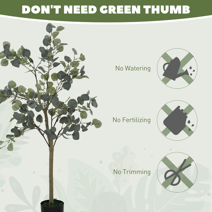 HOMCOM Set of 2 Decorative Artificial Plants, 4ft/ 120cm Silk Eucalyptus Trees with 230 Silver Dollar Leaves in Pot, Fake Plants for Home, Office, Living Room, Indoor Decor