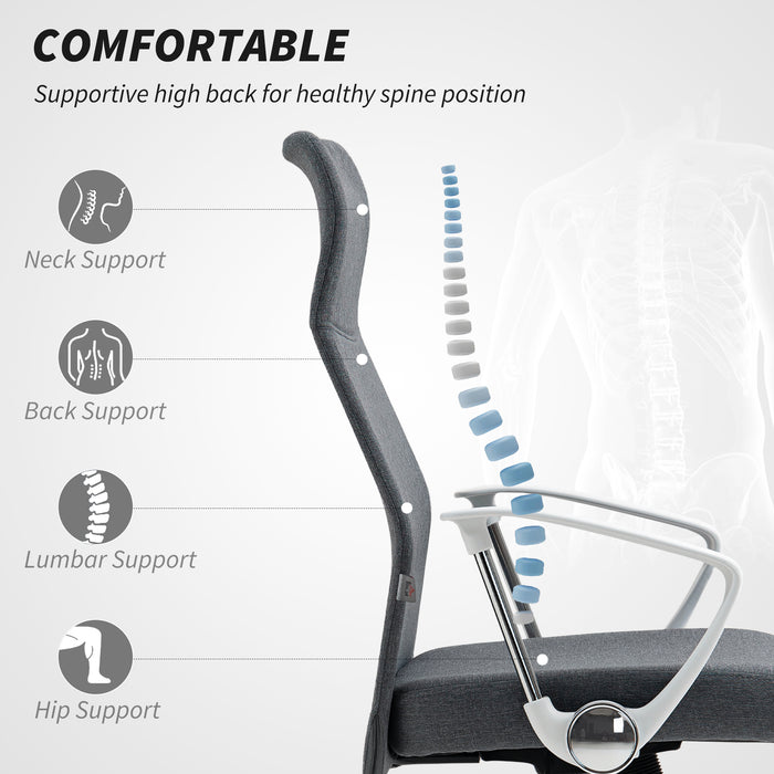 HOMCOM Fabric High Back Office Chair - Grey