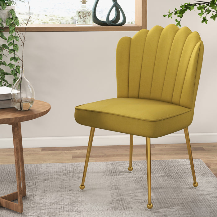 HOMCOM Velvet-Feel Shell Accent Chair - Yellow | Aosom UK