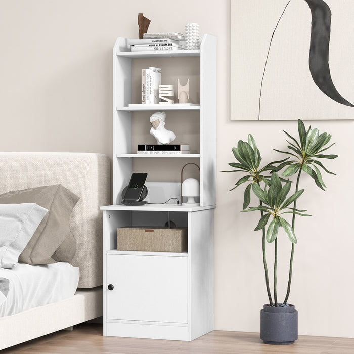 6-Tier Nightstand with Charging Station Bedside Tables Tall Night Stands-Black