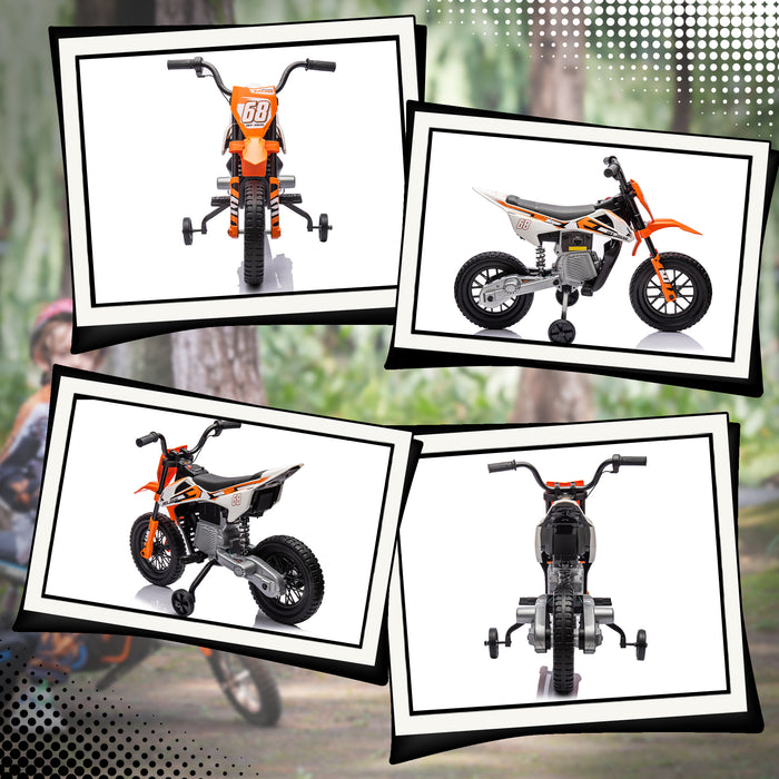 AIYAPLAY 12V Kids Electric Motorbike, Kids Electric Ride on Motorcycle w/ Twist Grip Throttle, Training Wheels - Orange | Aosom UK