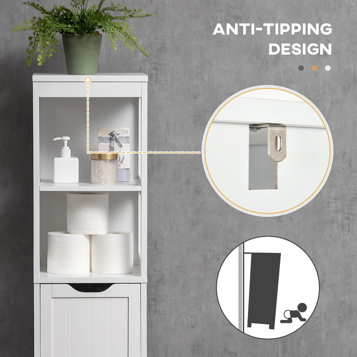 HOMCOM Narrow Floor Cabinet, Bathroom Cabinet with 3 Drawers and 2 Open Shelves, 30W x 30D x 141.6Hcm, White