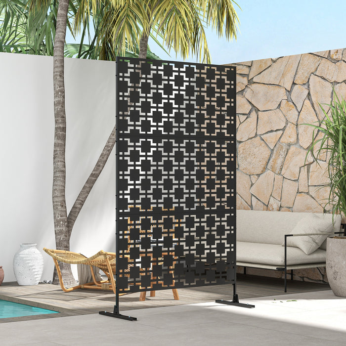 Outsunny Metal Decorative Privacy Screen Outdoor Divider, Black Grid | Aosom UK