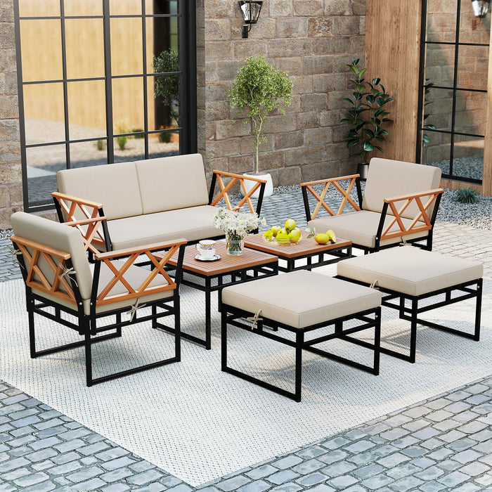 7 Piece Outdoor Conversation Set with Ottomans for Porch-