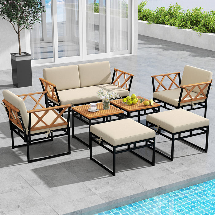 7 Piece Outdoor Conversation Set with Ottomans for Porch-
