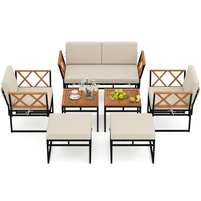 7 Piece Outdoor Conversation Set with Ottomans for Porch-