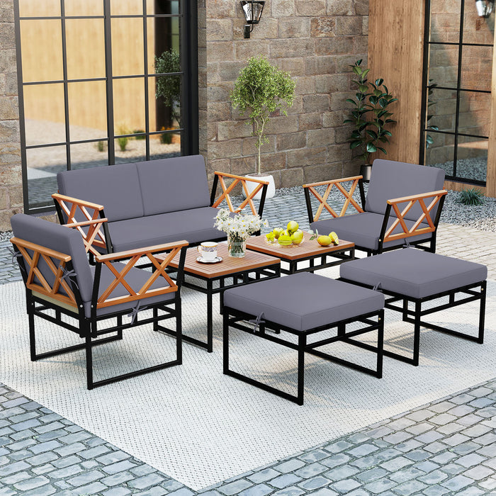 7 Piece Outdoor Conversation Set with Ottomans for Porch-