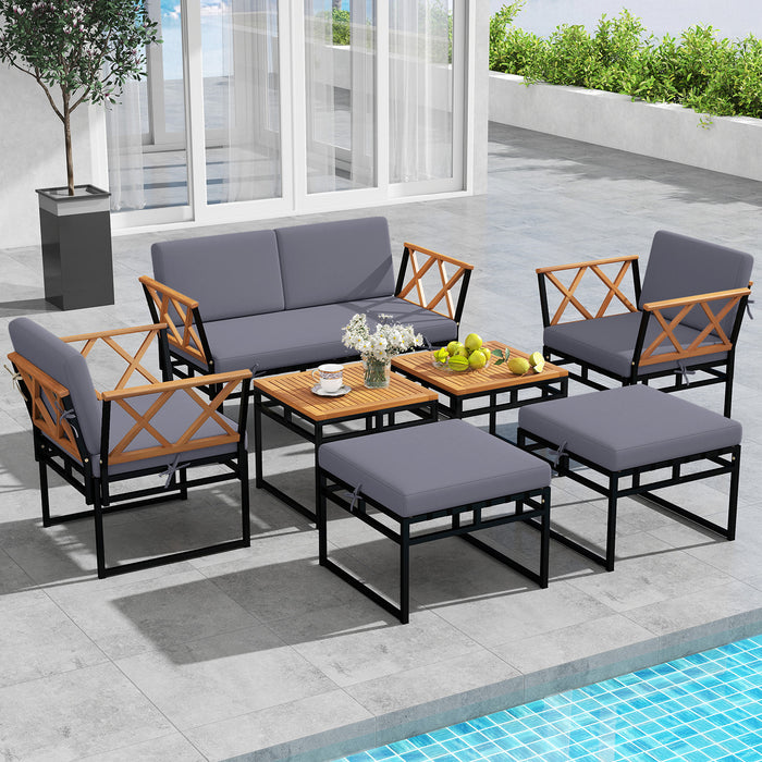 7 Piece Outdoor Conversation Set with Ottomans for Porch-