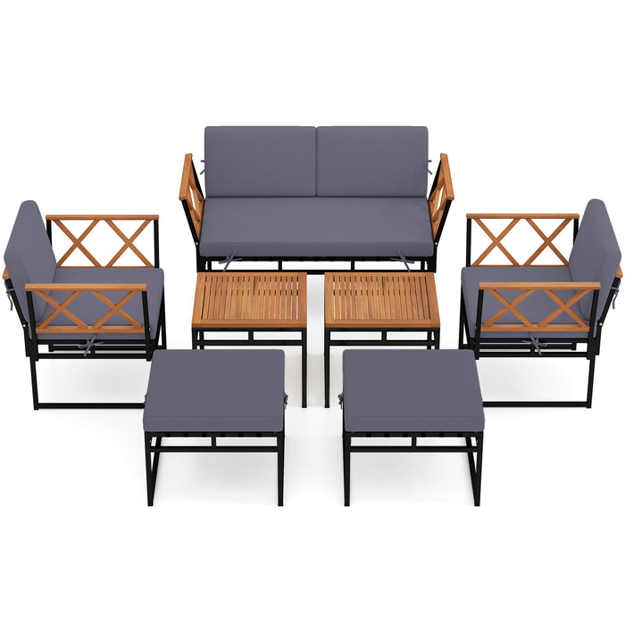 7 Piece Outdoor Conversation Set with Ottomans for Porch-