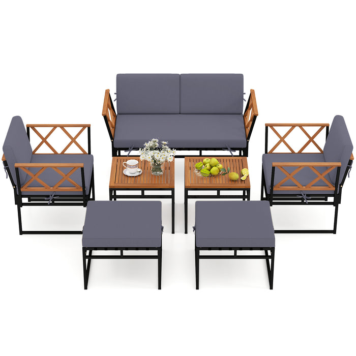 7 Piece Outdoor Conversation Set with Ottomans for Porch-
