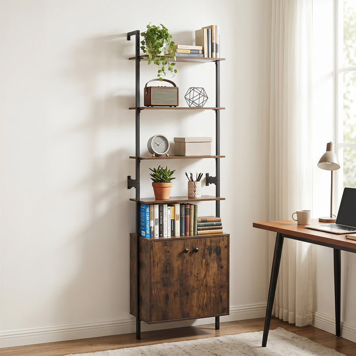 7-Tier Ladder Bookshelf with 2-Door Cabinet and 4 Shelves-White