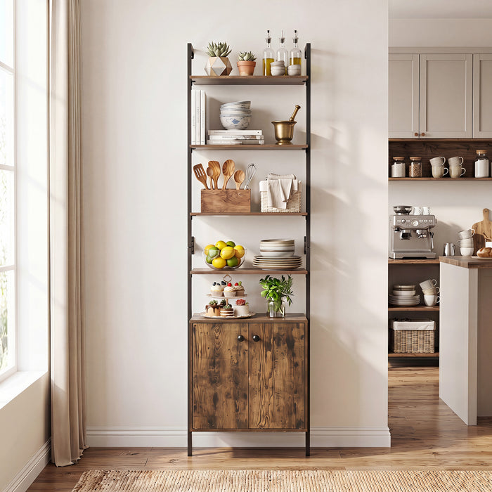 7-Tier Ladder Bookshelf with 2-Door Cabinet and 4 Shelves-White