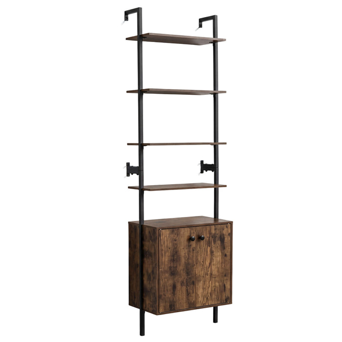 7-Tier Ladder Bookshelf with 2-Door Cabinet and 4 Shelves-White