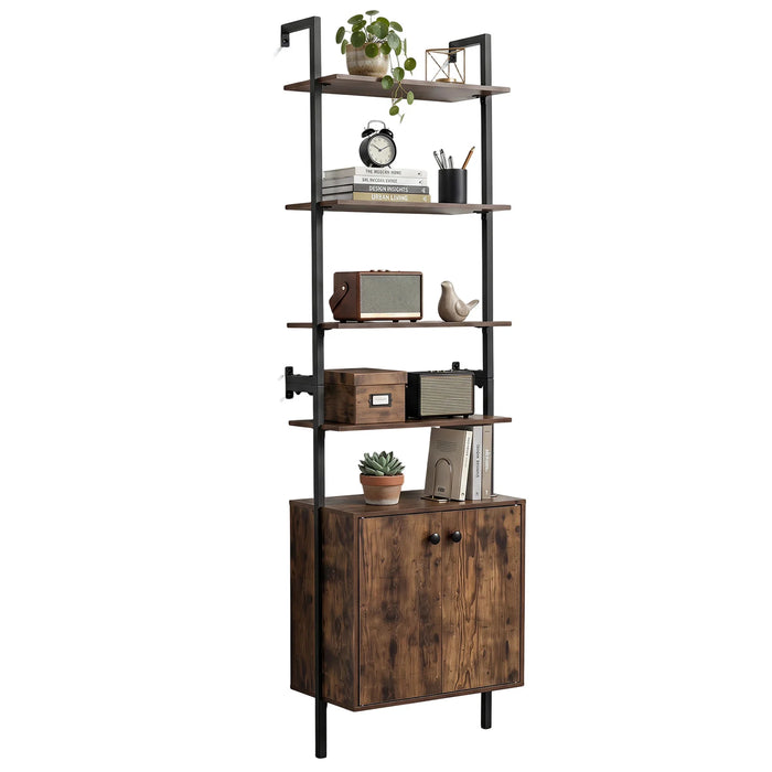 7-Tier Ladder Bookshelf with 2-Door Cabinet and 4 Shelves-White