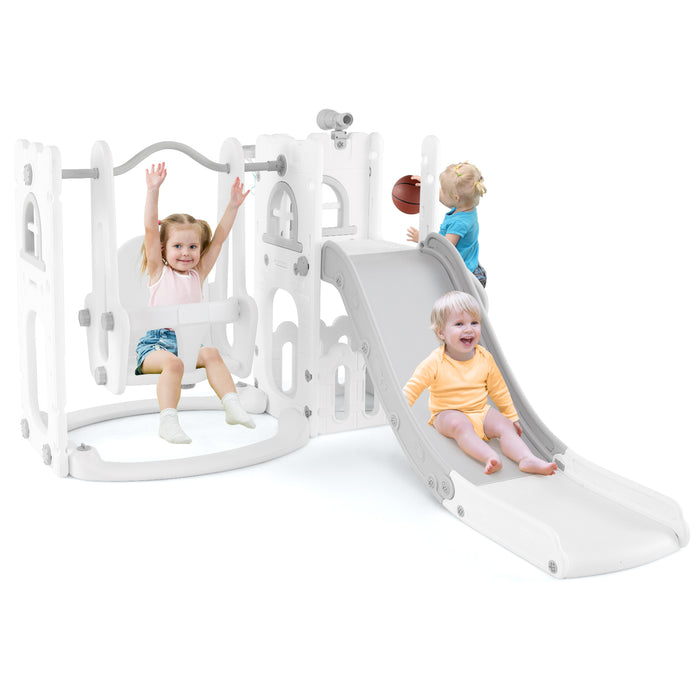 7-in-1 Toddle Slide Set with Swing Seat and Basketball Hoop and Ladder-