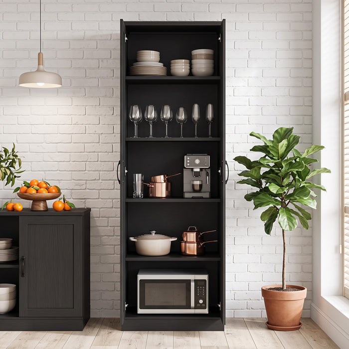 70" Tall Storage Cabinet with Doors and Adjustable Shelves for Kitchen-White