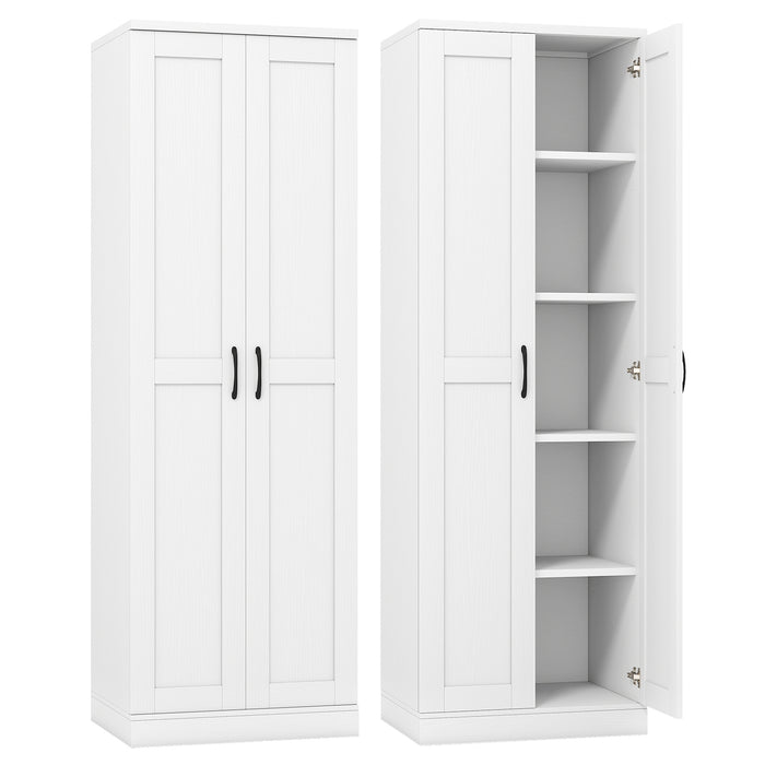 70" Tall Storage Cabinet with Doors and Adjustable Shelves for Kitchen-White