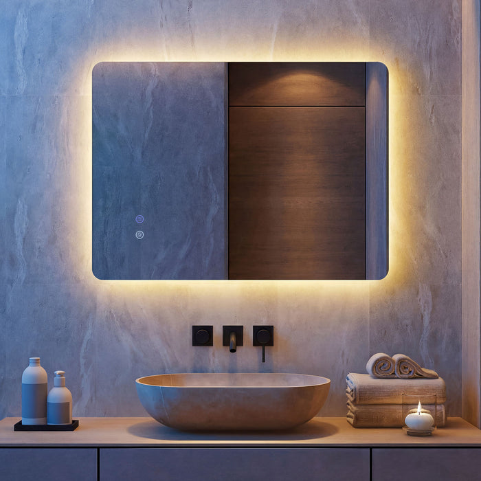 80 cm x 60 cm Rectangle LED Lighted Mirror Wall Mounted Mirror