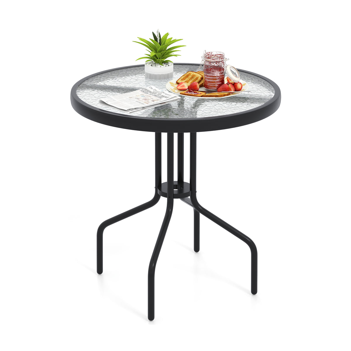 70CM Patio Dining Table with Heavy-Duty Metal Frame and Rippled Temper ...