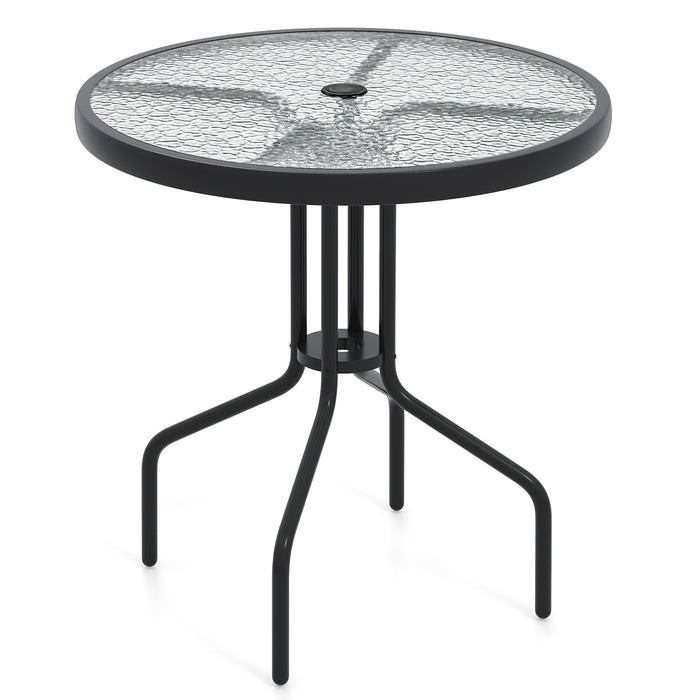 70CM Patio Dining Table with Heavy-Duty Metal Frame and Rippled Tempered Glass Top