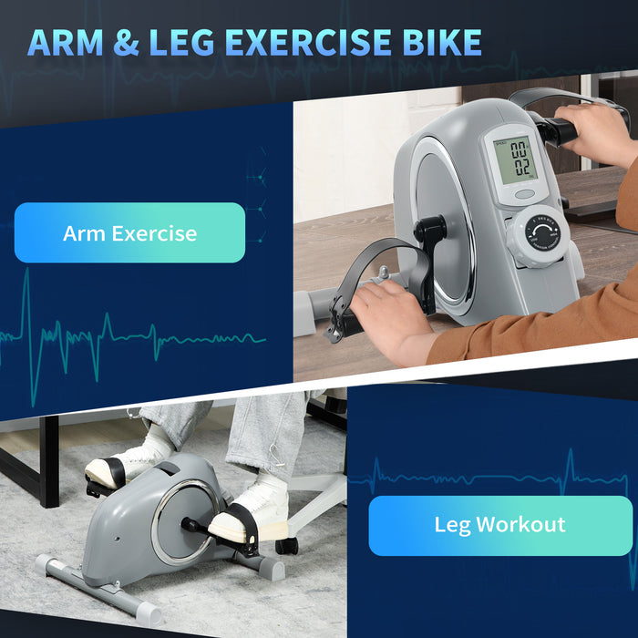 SPORTNOW Mini Exercise Bike, Sit Down Pedal Exerciser with 8-Level Quiet Magnetic Resistance and LCD Display, Portable Under Desk Bike for Arm and Leg Home Gym Office Workout, Grey