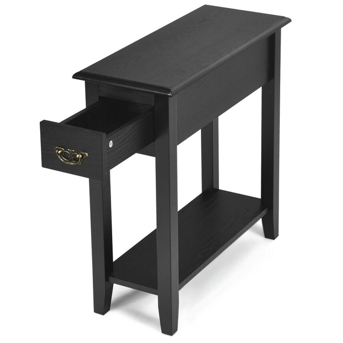 2-Tier Bedside Table with Drawer and Storage Shelf-White