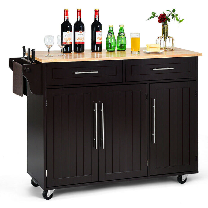 Kitchen Island Trolley Wood Top Rolling Storage Cabinet Cart