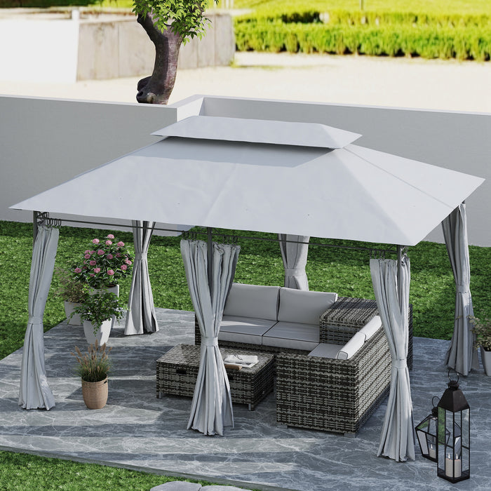 Outsunny 3 x 4m Garden Gazebo with Sides, Double Roof Metal Gazebo, Outdoor Gazebo Canopy Shelter for Patio, Deck, Dark Grey