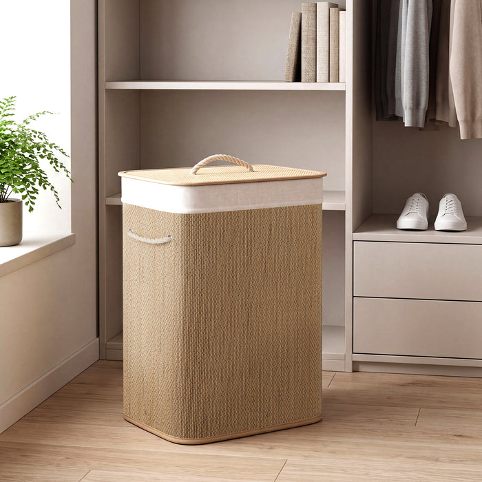 72 L Capacity Bamboo Laundry Hamper with Lid and Removable Liner for Bedroom-