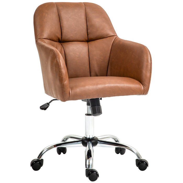 HOMCOM Computer Desk Chair, PU Leather Swivel Office Chair, Makeup Vanity Chair with Height Adjustable, Wheels, for Home Study Bedroom, Brown | Aosom UK