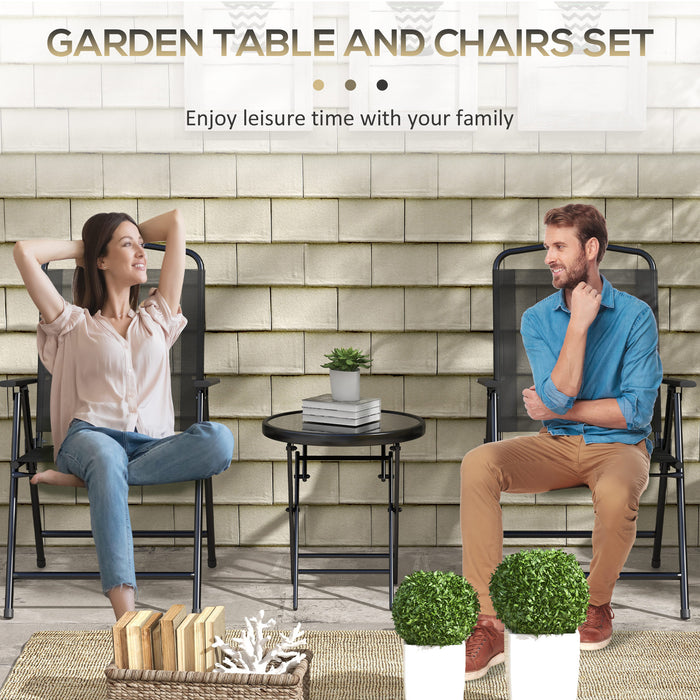 Outsunny Three-Piece Garden Seat Set, with Glass-Top Table - Black