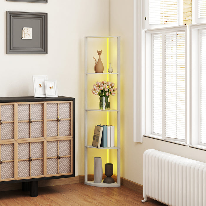 HOMCOM RGB LED Floor Lamp with Shelves, 5-Tier Dimmable Standing Lamp with Adjustable Brightness and Remote Control, Modern Corner Display Shelf Unit for Living Room Bedroom Office, Oak