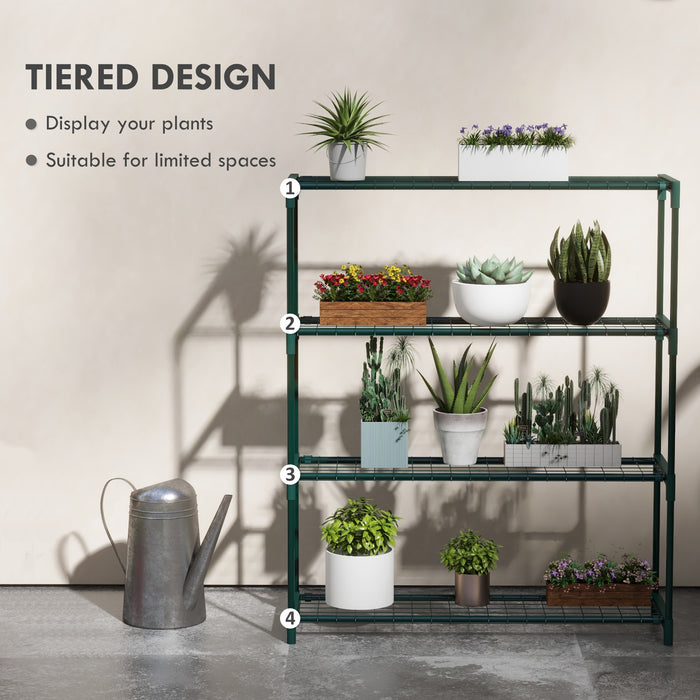Outsunny Four-Tier Steel Plant Shelf - Black | Aosom UK
